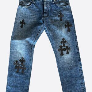 Chrome Hearts Blue & Black Cross Patch Jeans